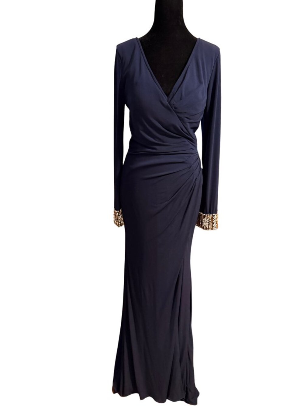 Custom-Made Navy Embellished Evening Gown